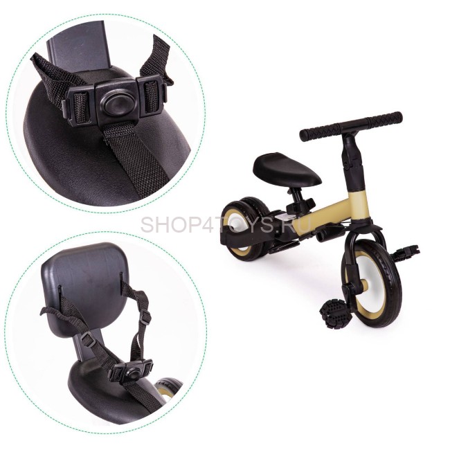 Детский беговел-велосипед 4в1 с родительской ручкой, бежевый - TR007-BEIGE Детский беговел-велосипед 4в1 с родительской ручкой, бежевый - TR007-BEIGE