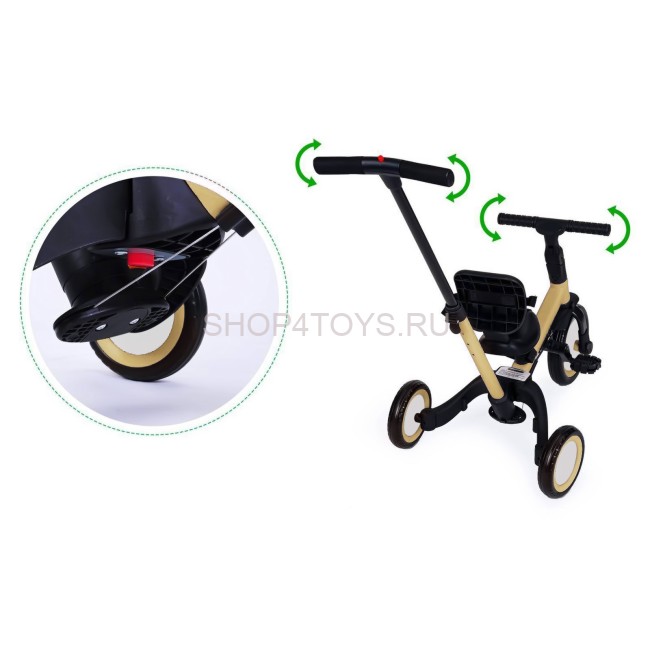Детский беговел-велосипед 4в1 с родительской ручкой, бежевый - TR007-BEIGE Детский беговел-велосипед 4в1 с родительской ручкой, бежевый - TR007-BEIGE