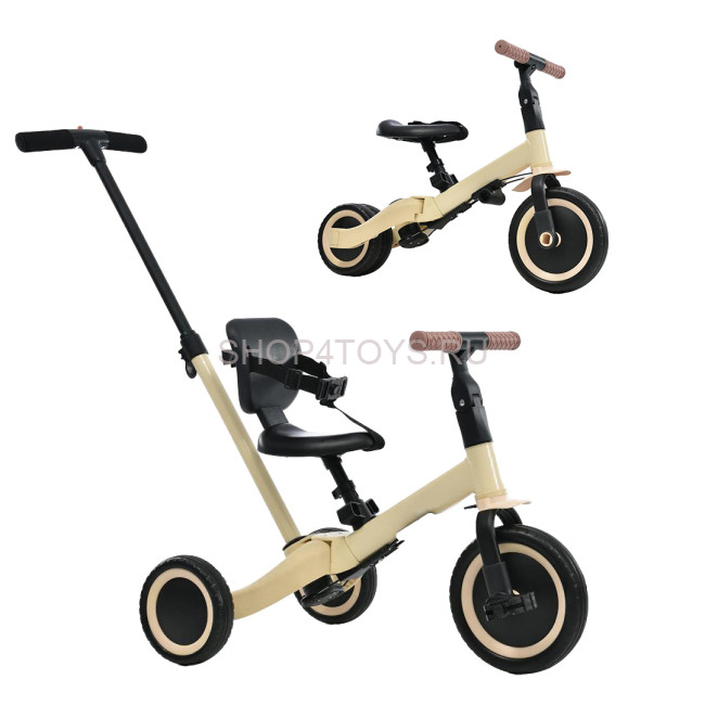 Детский беговел-велосипед 4в1 с родительской ручкой, бежевый - TR007-BEIGE Детский беговел-велосипед 4в1 с родительской ручкой, бежевый - TR007-BEIGE