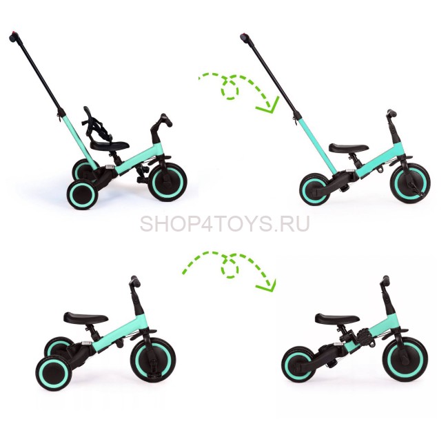 Детский беговел-велосипед 4в1 с родительской ручкой, зеленый - TR007-CYAN Детский беговел-велосипед 4в1 с родительской ручкой, зеленый - TR007-CYAN