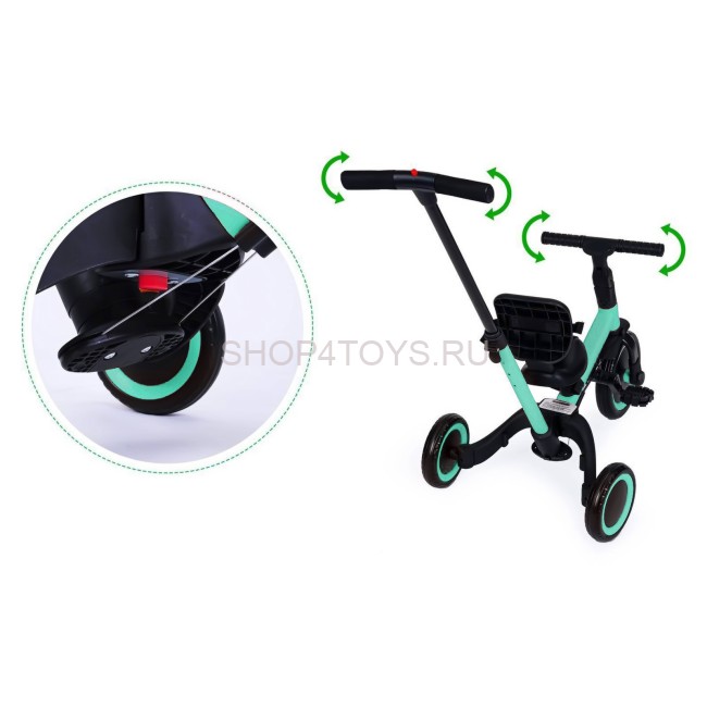 Детский беговел-велосипед 4в1 с родительской ручкой, зеленый - TR007-CYAN Детский беговел-велосипед 4в1 с родительской ручкой, зеленый - TR007-CYAN