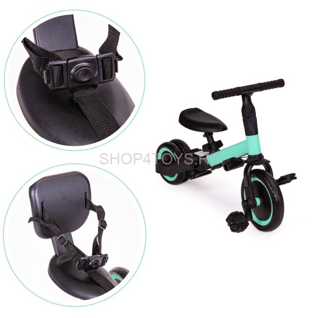 Детский беговел-велосипед 4в1 с родительской ручкой, зеленый - TR007-CYAN Детский беговел-велосипед 4в1 с родительской ручкой, зеленый - TR007-CYAN