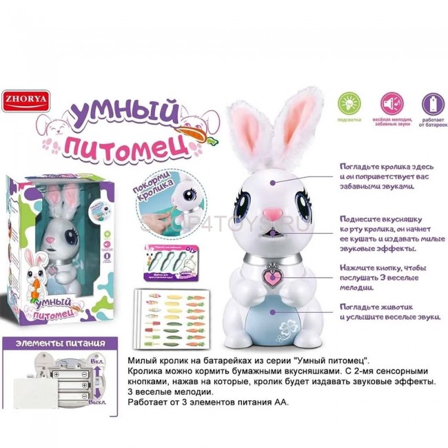 Интерактивный робот кролик (забавные зуки, веселые мелодии, ест вкусняшки) - ZYB-B3310 Интерактивный робот кролик (забавные зуки, веселые мелодии, ест вкусняшки) - ZYB-B3310