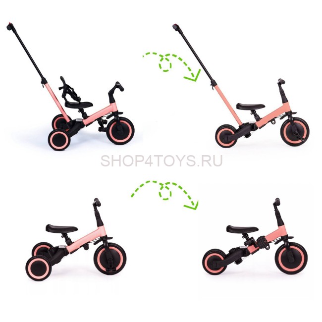 Детский беговел-велосипед 4в1 с родительской ручкой, розовый - TR007-PINK Детский беговел-велосипед 4в1 с родительской ручкой, розовый - TR007-PINK