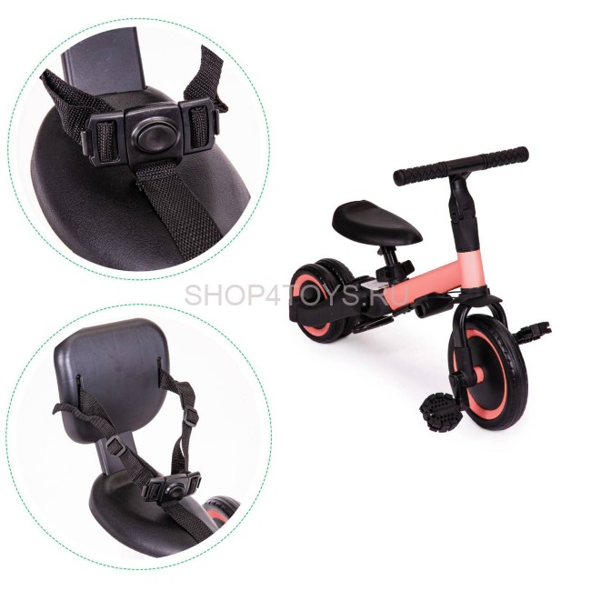 Детский беговел-велосипед 4в1 с родительской ручкой, розовый - TR007-PINK Детский беговел-велосипед 4в1 с родительской ручкой, розовый - TR007-PINK