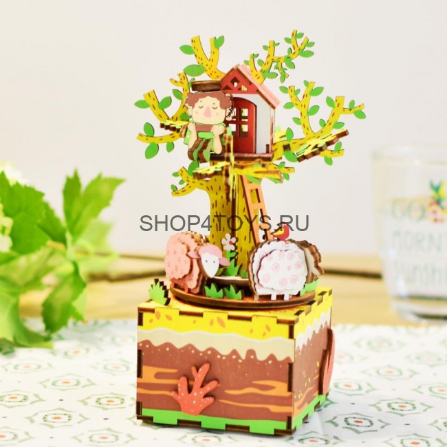 Деревянный 3D конструктор - музыкальная шкатулка Robotime "Tree House" - AM408