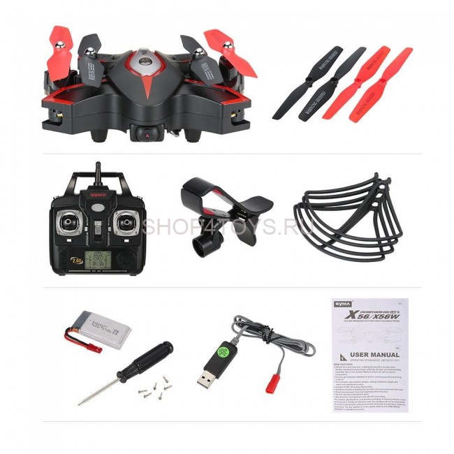 Радиоуправляемый черный квадрокоптер Syma X56W Folding Wizard (FPV, Headless) - X56W Радиоуправляемый черный квадрокоптер Syma X56W Folding Wizard (FPV, Headless) - X56W